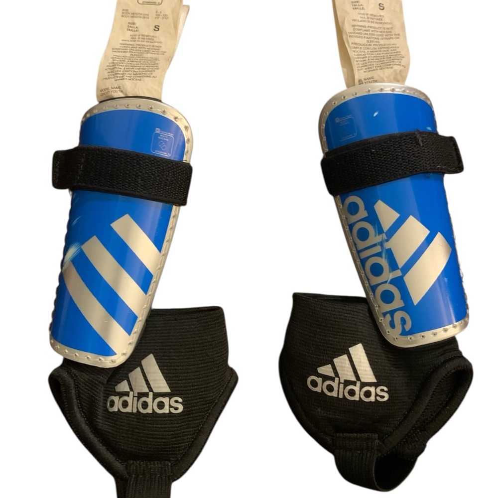 Adidas Black and Blue Shin Guards for Ages 3-5 Size Small